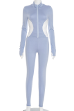 Casual Solid Color Zipper Contrast Zipper Collar Long Sleeve Two Pieces