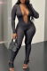 Sexy Solid Color Patchwork Deep V Neck Skinny Jumpsuits