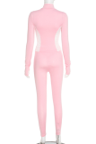 Casual Solid Color Zipper Contrast Zipper Collar Long Sleeve Two Pieces
