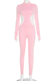 Casual Solid Color Zipper Contrast Zipper Collar Long Sleeve Two Pieces