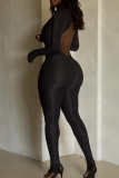 Sexy Solid Color Patchwork Deep V Neck Skinny Jumpsuits