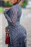 Sexy Print Patchwork O Neck Long Dresses