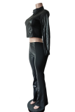 Casual Solid Color Contrast O Neck Long Sleeve Two Pieces