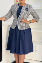Elegant Print Patchwork O Neck Three Quarter Two Pieces