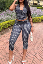 Sexy Polka Dot Backless Halter Sleeveless Two Pieces