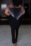 Sexy Solid Color Beading O Neck Half Sleeve Two Pieces