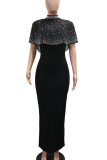 Sexy Solid Color Beading O Neck Half Sleeve Two Pieces