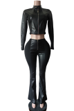 Casual Solid Color Contrast O Neck Long Sleeve Two Pieces