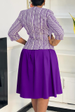 Elegant Print Patchwork O Neck Three Quarter Two Pieces