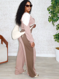 Casual Zipper Contrast Hooded Long Sleeve Two Pieces