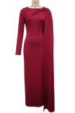 Elegant Solid Color Slit O Neck Long Dresses
