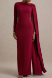 Elegant Solid Color Slit O Neck Long Dresses