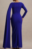 Elegant Solid Color Slit O Neck Long Dresses