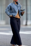 Casual Solid Color Patchwork Turndown Collar Long Sleeve Loose Denim Jacket