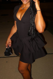 Sexy Solid Color Flounce V Neck A Line Dresses