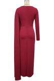 Elegant Solid Color Slit O Neck Long Dresses