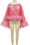 Sexy Print Flounce O Neck Tops