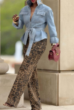 Casual Solid Color Pocket Strap Design Turndown Collar Long Sleeve Regular Denim Jacket