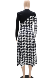 Casual Print Contrast O Neck Long Dresses