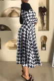 Casual Print Contrast O Neck Long Dresses