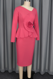 Elegant Solid Color Flower Shape Oblique Collar Pencil Skirt Dresses