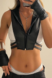 Sexy Solid Color Zipper Hooded Tops