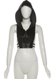 Sexy Solid Color Zipper Hooded Tops