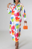 Casual Print Buckle Shirt Collar Shirt Dresses