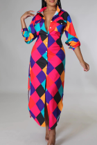 Casual Print Buckle Shirt Collar Shirt Dresses