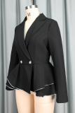 Casual Solid Color Buckle Turn-back Collar Outerwear