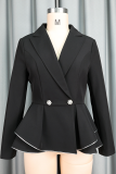 Casual Solid Color Buckle Turn-back Collar Outerwear