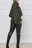 Casual Plaid Buckle Turndown Collar Tops