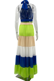 Casual Vacation Colorblock Contrast O Neck Long Dresses