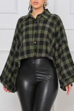 Casual Plaid Buckle Turndown Collar Tops