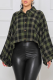 Casual Plaid Buckle Turndown Collar Tops