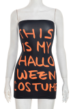 Sexy Print Contrast Strapless Wrapped Skirt Dresses