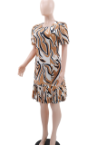 Casual Print Patchwork O Neck Long Dresses