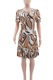 Casual Print Patchwork O Neck Long Dresses