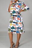 Casual Print Draw String Hooded Straight Dresses