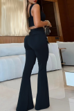 Sexy Solid Color Patchwork Spaghetti Strap Sleeveless Two Pieces