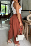 Casual Solid Color Ruched Loose Patchwork Bottoms