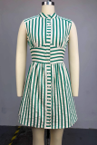 Sexy Stripe Buckle O Neck Sleeveless Dresses