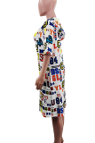Casual Print Draw String Hooded Straight Dresses