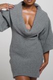 Elegant Solid Color V Neck Wrapped Skirt Dresses