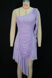 Sexy Solid Color Flounce Oblique Collar Irregular Dresses