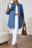 Casual Solid Color Buckle Turndown Collar Plus Size Overcoat