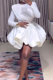Elegant Solid Color Ruched O Neck Long Sleeve Two Pieces