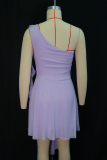 Sexy Solid Color Flounce Oblique Collar Irregular Dresses