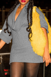 Elegant Solid Color V Neck Wrapped Skirt Dresses