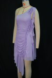 Sexy Solid Color Flounce Oblique Collar Irregular Dresses
